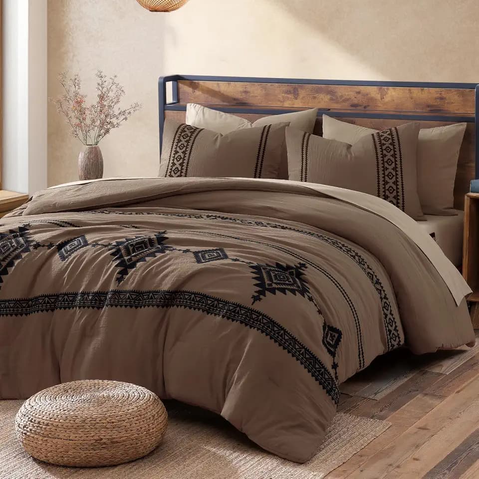 MaiRêve Embroidery Queen Comforter Set 7 Pieces Brown Bed in a Bag