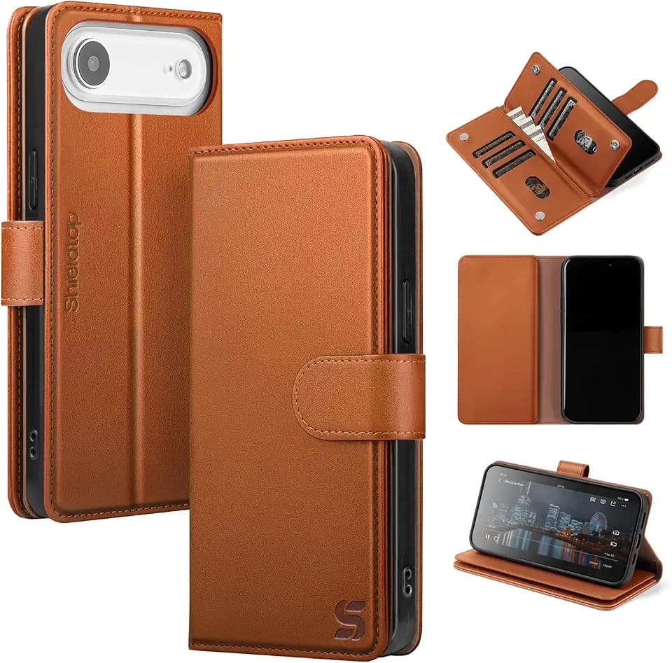 Shieldtop for iPhone 17 Air Wallet Case with Card Holder,Light Brown