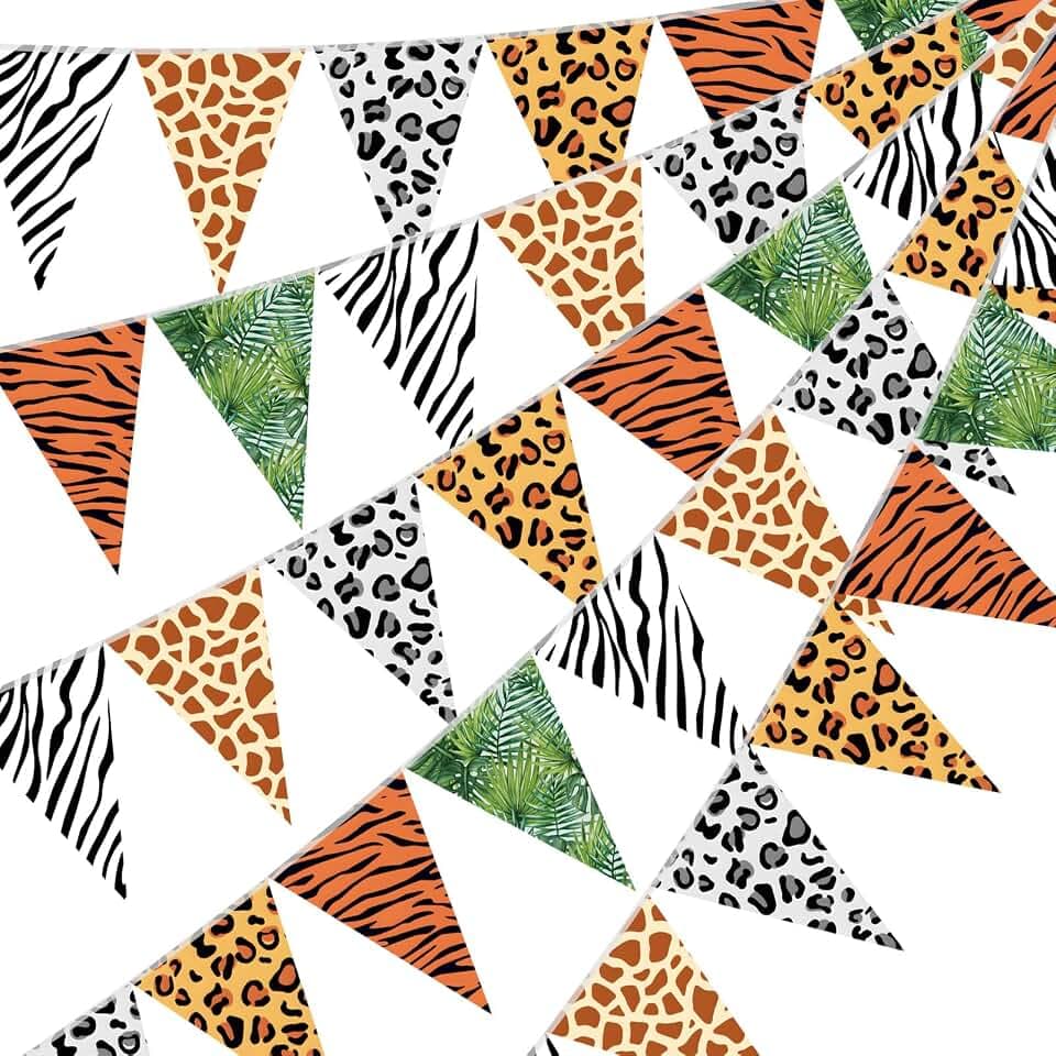 Tiamon 5 Pcs Safari Birthday Decorations Animal Banner Jungle Triangle 49.2