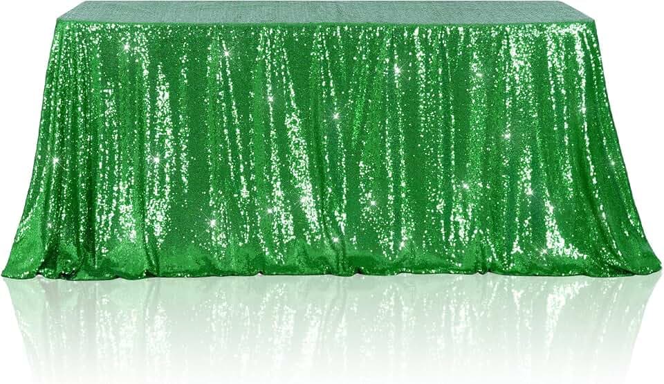 Poise3EHome Green Sequin Tablecloth 90×132 Inch Rectangle Sparkly Fabric Table Cloth for Christmas Baby Shower Birthday Party Wedding Holiday Decoration