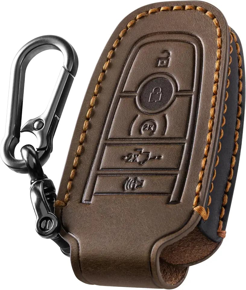 VULKIT Car Key Fob Cover, Leather Full Protection Key Case Shell, Compatible with Ford Smart Key 5 Buttons, Bronco, Mustang, F150, F250, F350, Explorer