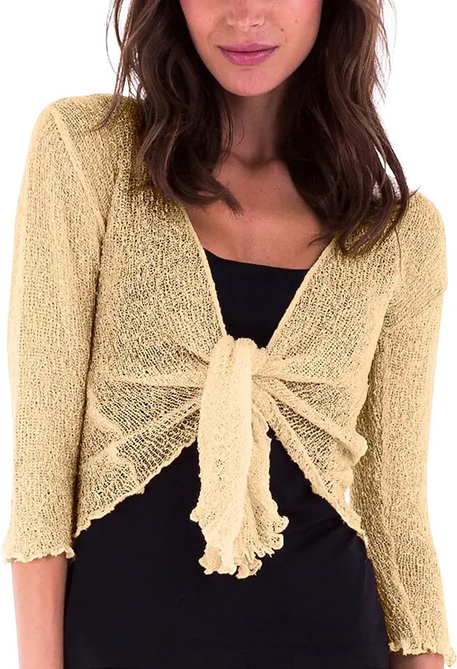 SHU-SHI Womens Sheer Shrug Cardigan Lightweight Mesh Knit 3/4 Sleeve