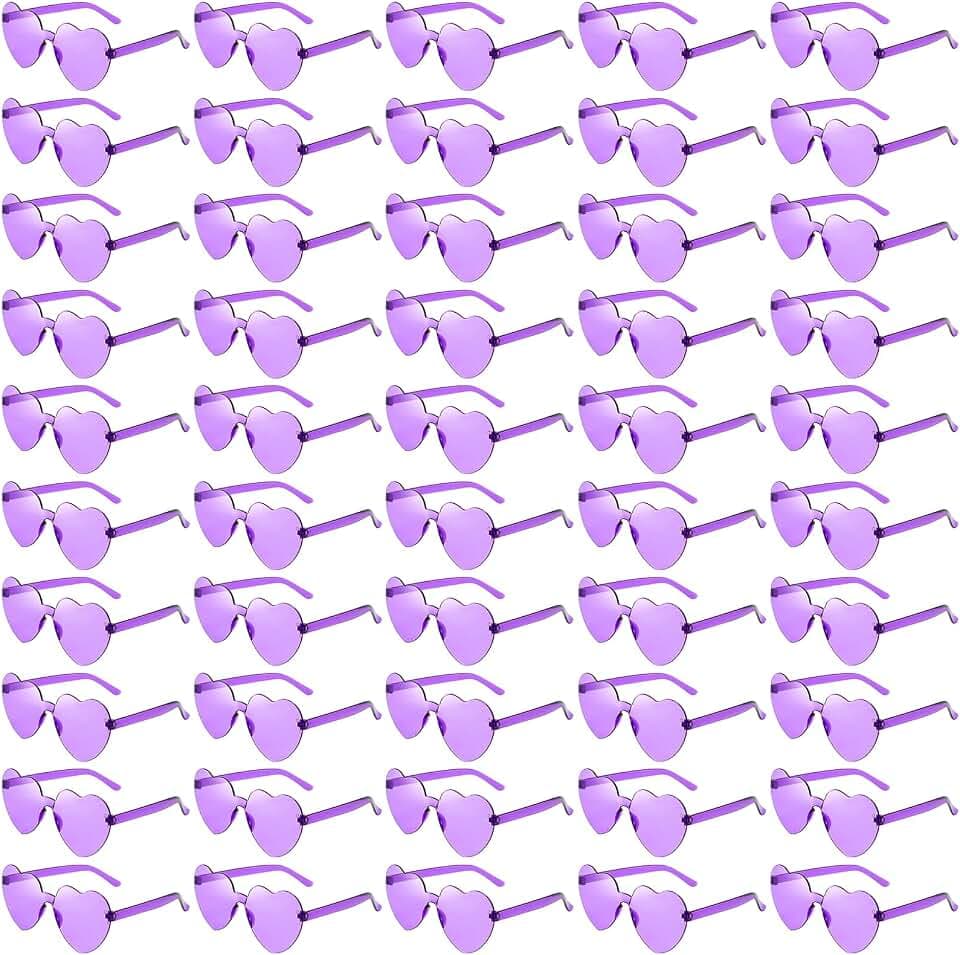 Wholesale 50 Pack Rimless Heart Shaped Sunglasses Bulk, Fun Colorful Heart Party Glasses for Women Men