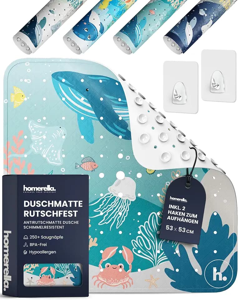 homerella Duschmatte rutschfest 53x53cm Antirutschmatte Dusche inkl 2 Haken