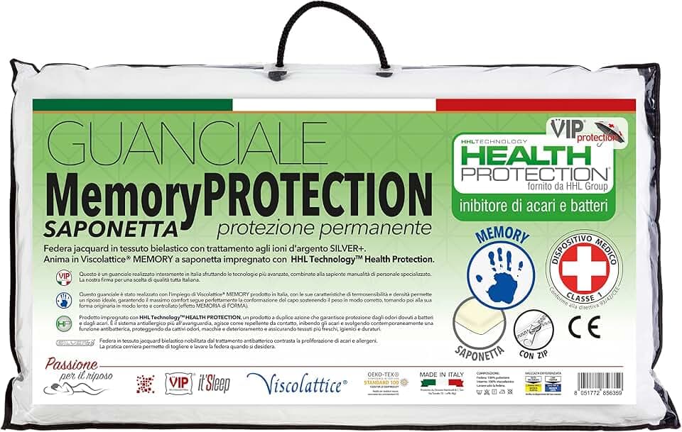 V.I.P. Very Important Pillow V.I.P. Kopfkissen aus Memory-Schaum mit Medizinprodukt, hergestellt in Italien, 48 x 78 x 12 cm