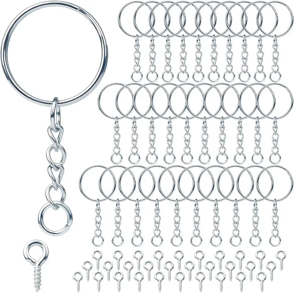 Schlüsselring mit Kette 170 Stück Schlüsselanhänger Basteln Set (85 Schlüsselanhänger Ringe Kette + 85 Schrauböse Pins) Schlüsselringe 25mm für Schlüssel DIY Taschen Schmuckherstellung (Silber)