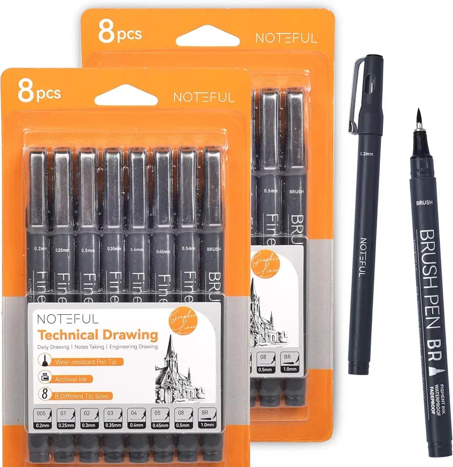 Fineliner Pens - Black Micro Pens for Writing, Drawing & Journaling – Archival Waterproof Ink – Precision Art Pens for Sketching, Outlining & Detailing (2 Count (Pack of 8))