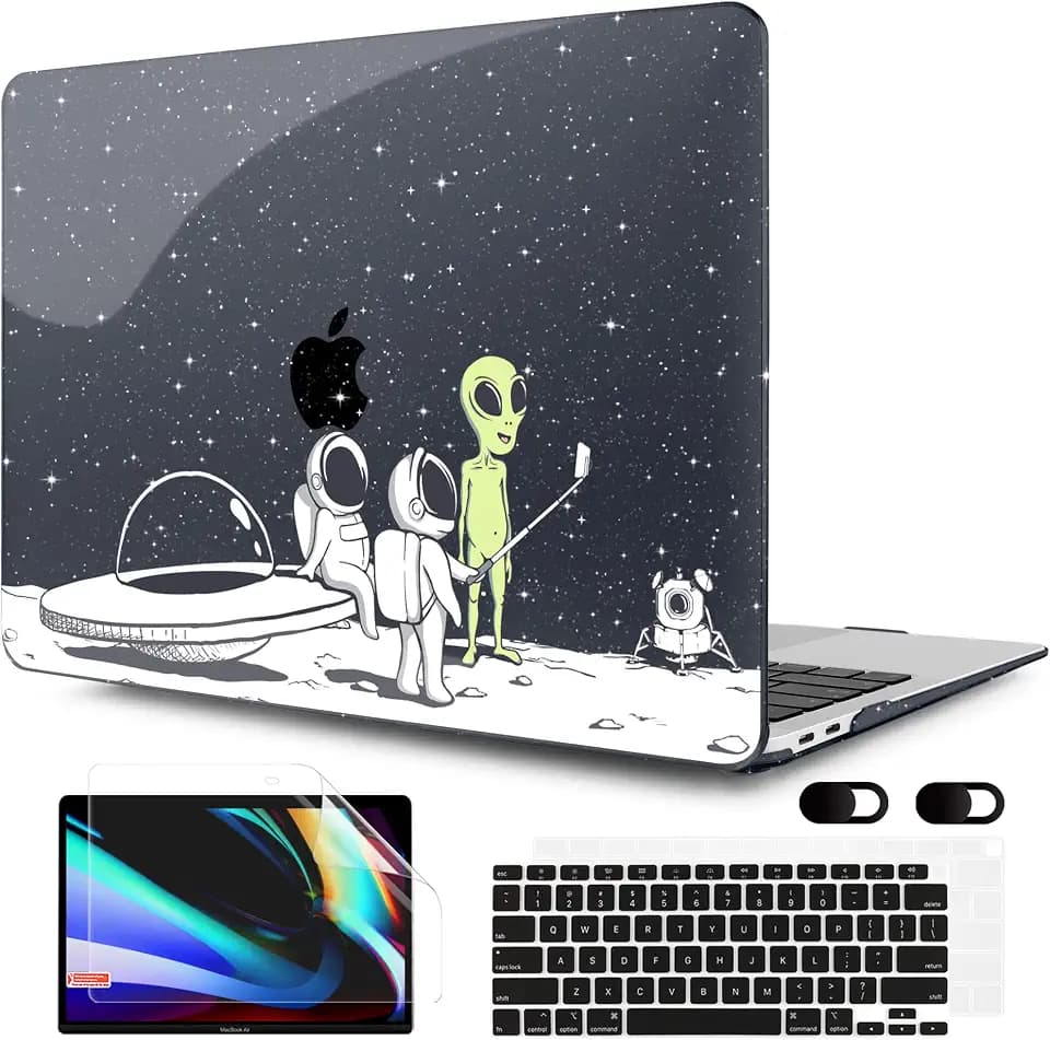 MEEgoodo for MacBook Air 13 inch Case 2021 2020 2019 2018 Released A2337 M1 A2179 A1932 with Touch ID, Plastic Hard Shell & Keyboard Cover Compatible with MacBook Air 13.3, Astronauts & Alien
