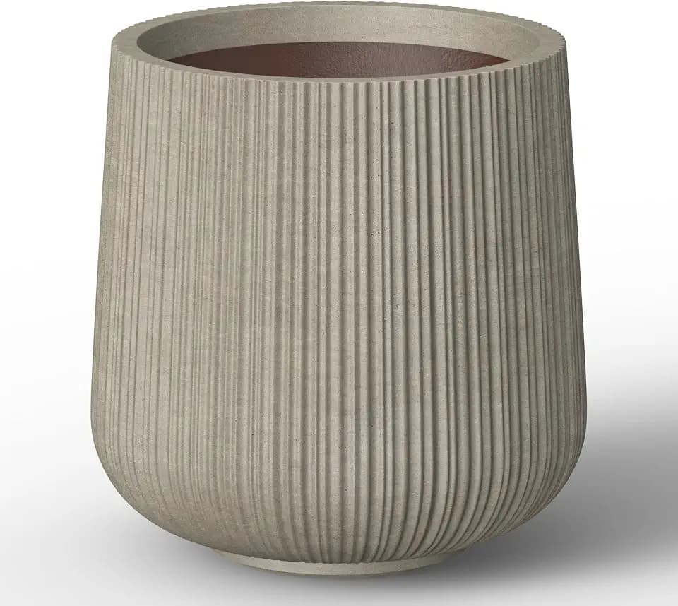Kante Accent Round Curved Weathered Concrete Planter 13" Dia, Outdoor