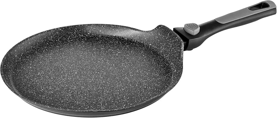 Pradel Excellence - PCUI002008 - Crêpes-Pfanne aus Schmied-Alu Pierra Ø20cm - Antihaftbeschichtung in Steinoptik - Abnehmbarer Griff - Alle Herdarten, Induktion