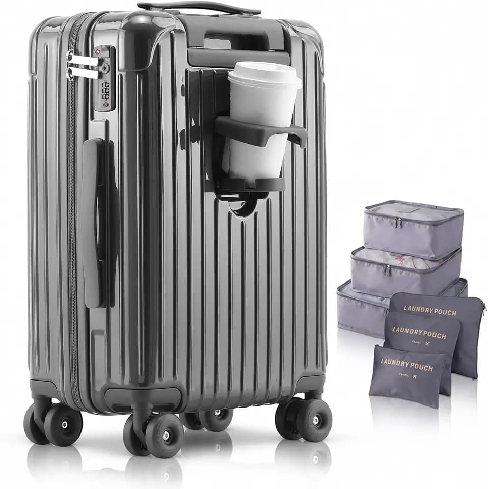 20" Hard Shell Carry On Luggage, Lightweight Suitcase with Wheels, Grey