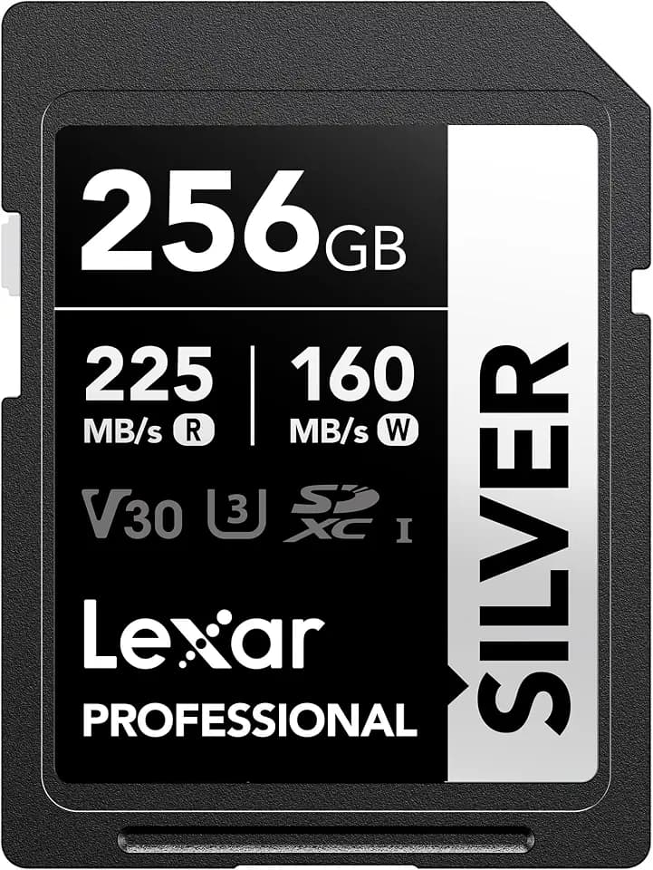 Lexar 256GB Silver SD Memory Card, 225MB/s Read, 4K, V30, U3, UHS-I