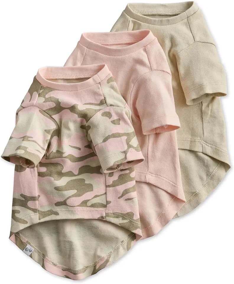 Pet Passion Toby 3-Pack 100% Organic Cotton Dog Short Sleeve T-Shirt Pet Tees for All Breeds, Pink Camo, Medium (20-45 lbs)