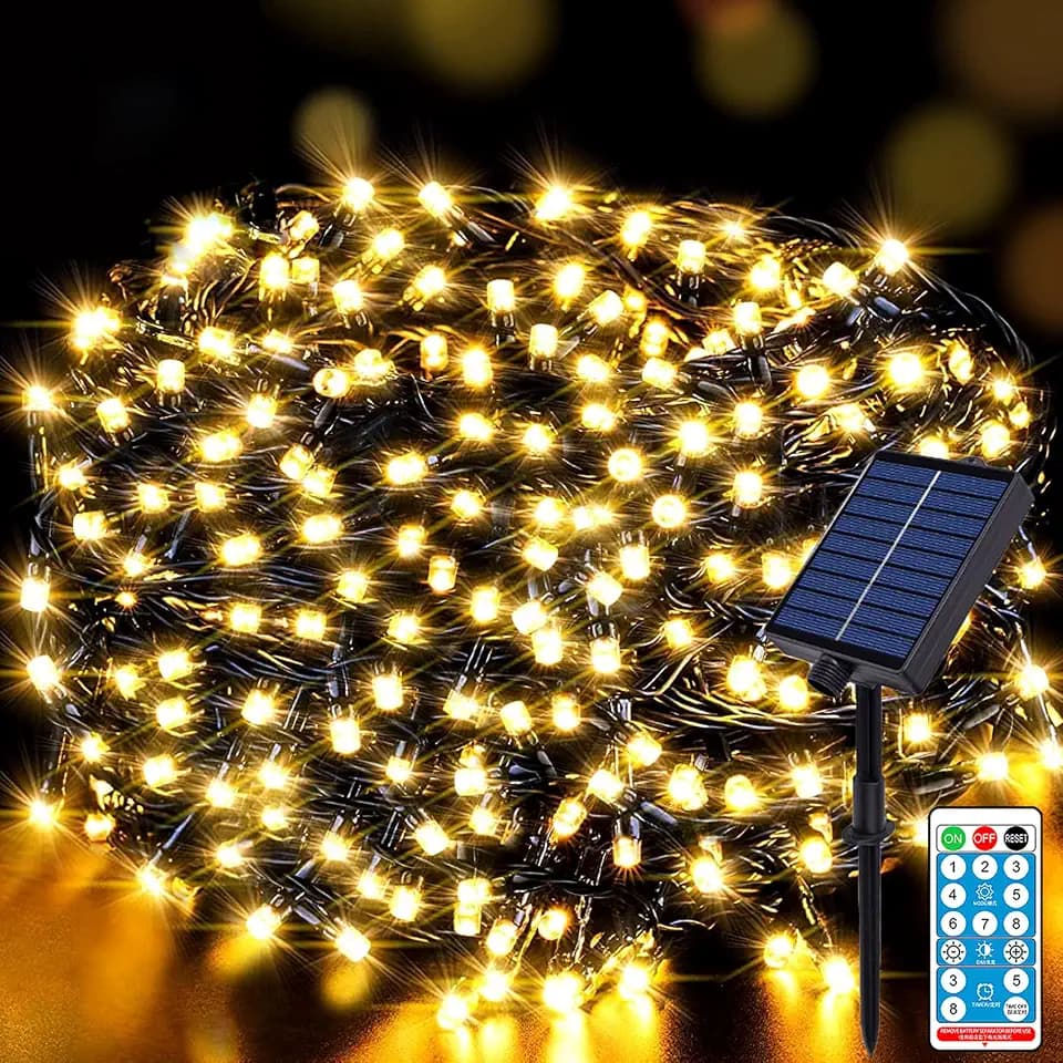 Solar Lichterkette Außen 30m 300LED Lichterkette Weihnachten LED Outdoor Lichterkette mit 8 Modi + Timer + Fernbedienung Solarlichterkette Wetterfest für Garten, Balkon, Party, Warmweiß