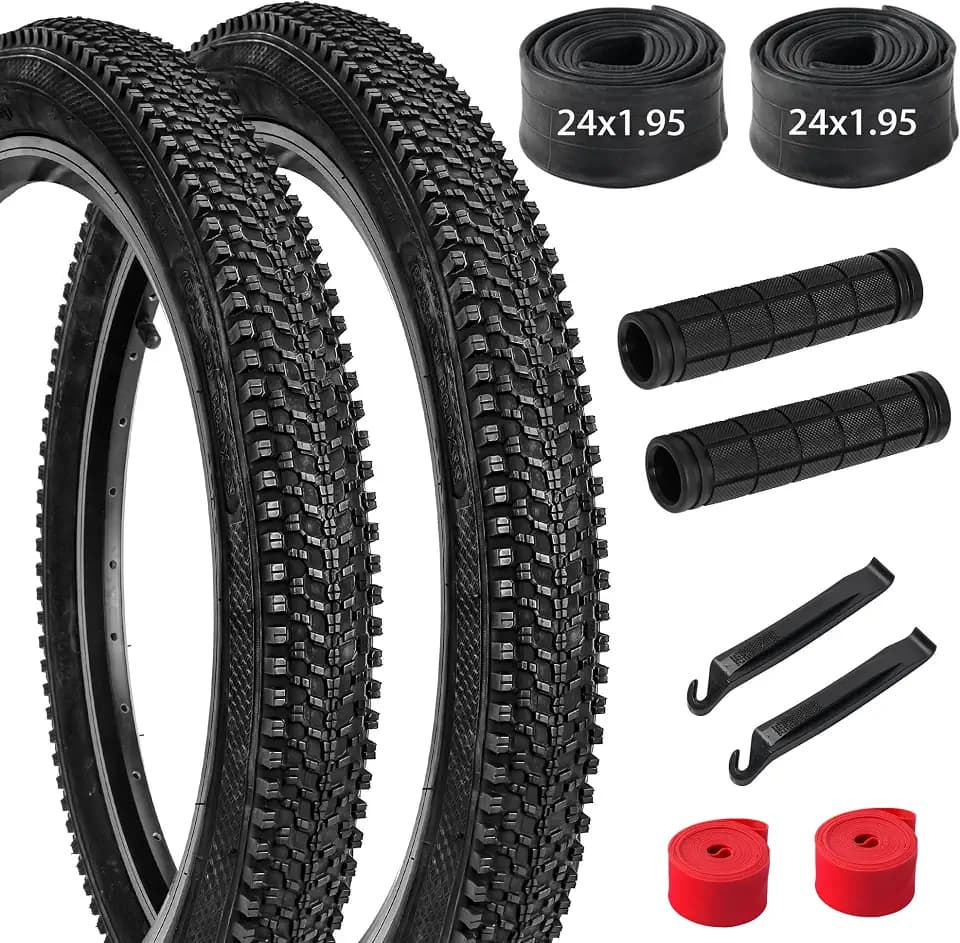 2‑Pack Mountain Bike Tires and Tubes Set, 16/18/20/24/26 Inch Folding High‑Performance Puncture‑Resistant Replacement Tires, Includes Tire Levers, Liners & Repair Tools