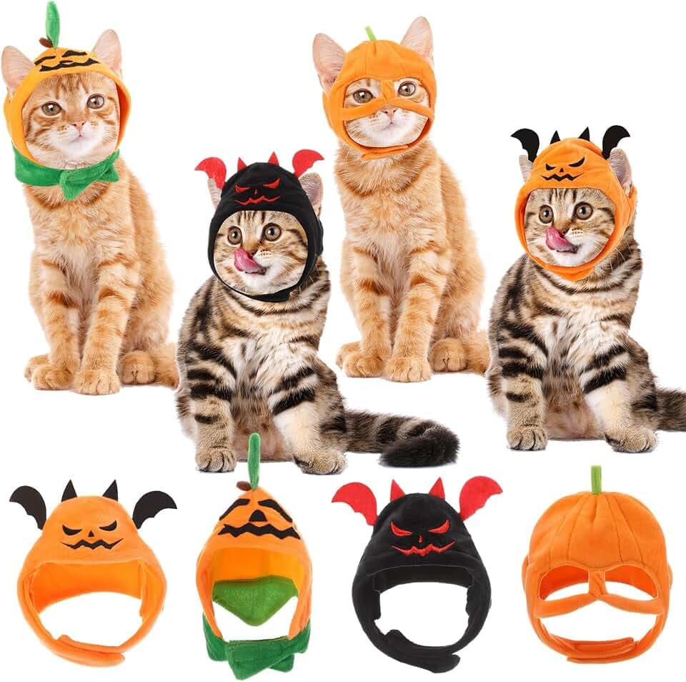 Huhumy 4 Pcs Pet Halloween Costumes Hats Cat Pumpkin Costume, Novel Style