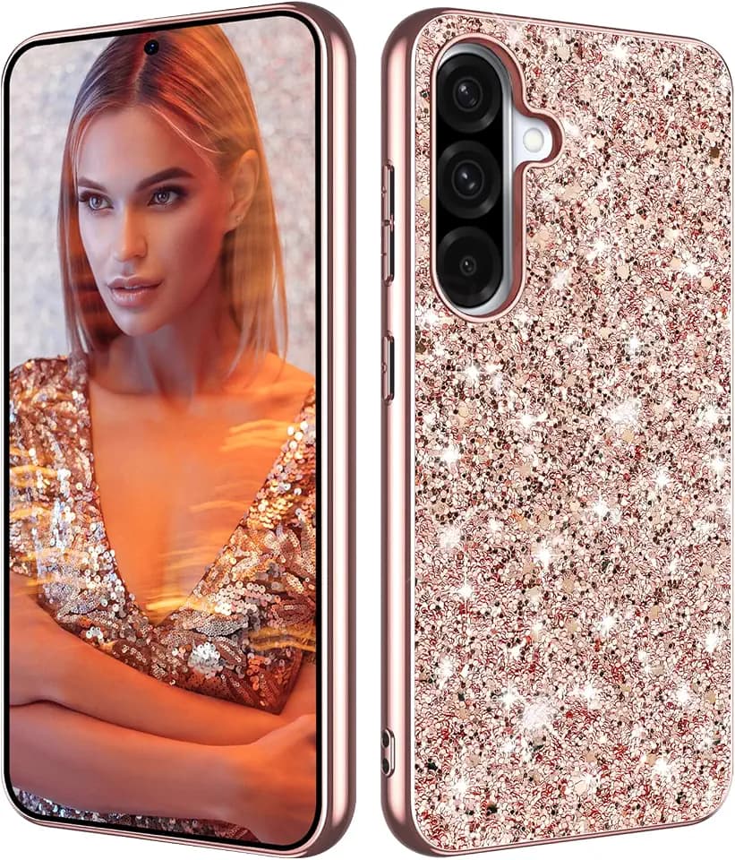Galaxy A36 Glitter Case for Samsung Galaxy A36 5G Phone Case for Women Girls, Slim Ultra Thin Matte Back Shockproof Protective Cover for Samsung A36 5G, 6.7" Crystal Bling Case (Rose Gold)