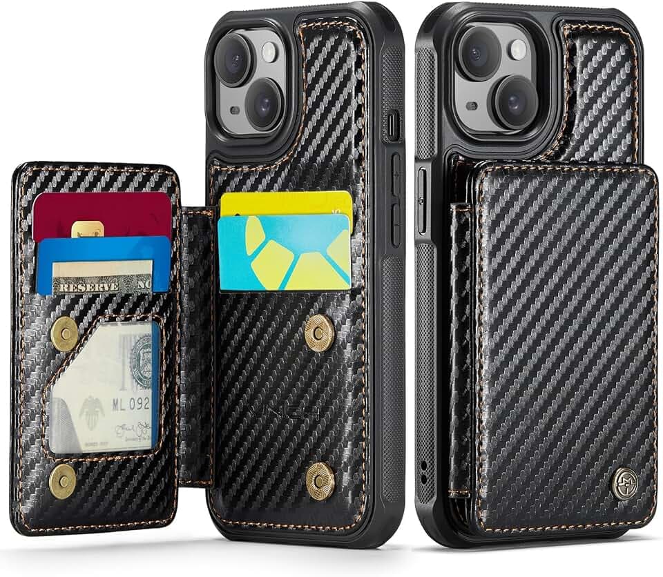 Vinich for iPhone 15 Plus Wallet Case with Card Holder, Carbon Black