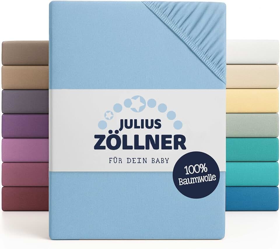 Julius Zöllner Jersey Spannbettlaken für Wiegen 90x40cm und Stubenwagen, 100% Jersey-Baumwolle, Oeko-TEX Standard 100 Zertifiziert, Hellblau (2er Pack)