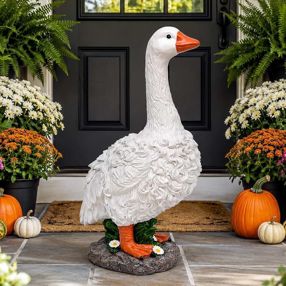 GIGALUMI 19" Curly Porch Goose Statue Front Porch Decor Resin 4.3lbs