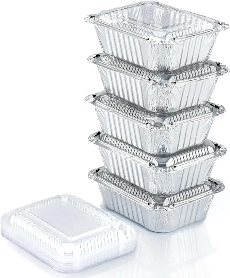 110 Pack - Small Aluminum Pans with Plastic Lids 1LB Disposable Baking Foil Containers, Takeout Food Storage, Freezer, for Restaurants & Catering - Size 5.5x4.5x1.9