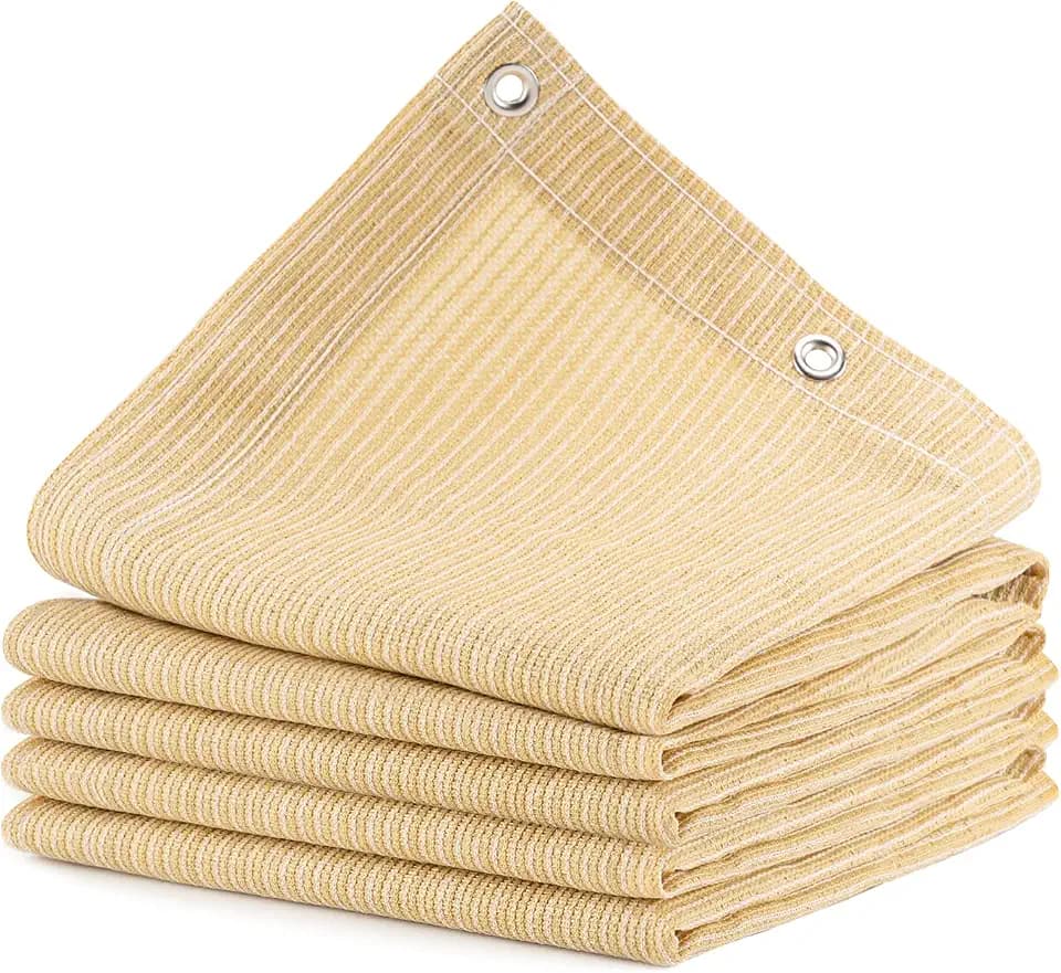 90% Outdoor Sun Shade Cloth, 6’ x 12’, Pergola, Deck, and Backyard Patio Sunshade with UV Protection, Heat Resistant HDPE Material, Reinforced Grommets (6x12 FT,Wheat)