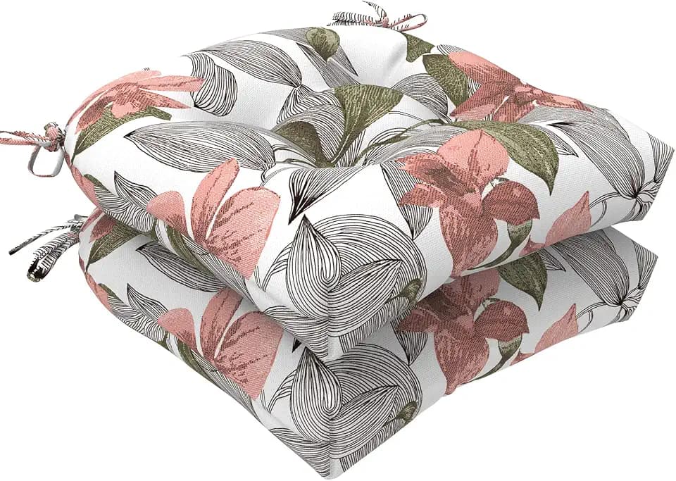 LVTXIII Outdoor Wicker Chair Cushions, 19"x19"x4" Patio Chair Cushions with Ties, Water Repellent Thick Tufted Seat Cushions for Patio Furniture, Set of 2, Clemens Noir Pink