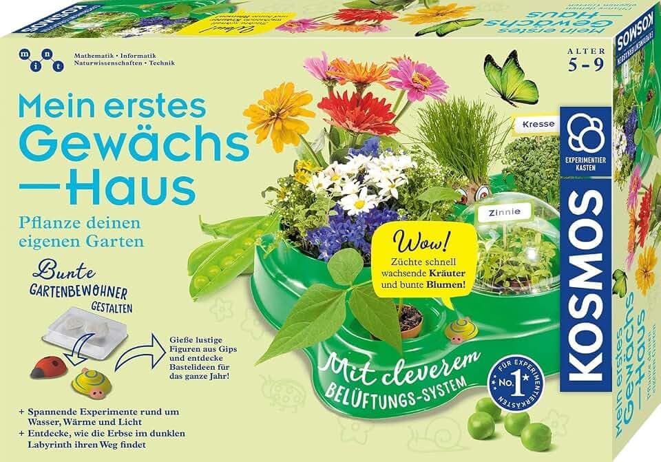 Kosmos Mein erstes Gewächshaus, Erstes Gärtnern für Kinder ab 5 Jahre | Komplett-Set mit Samen, Erde usw. Experimentierkasten zu Garten, Pflanzen, Blumen, Biologie