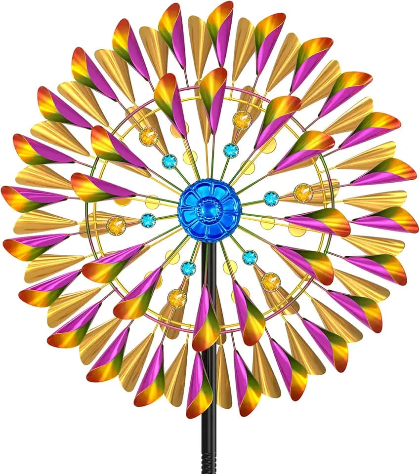 Großes Windrad Garten Metall, Windmühle für den draußen, Windspiel Windmühle für den Garten, Windspinner Spinner Skulpturen Windfänger für Außenterrassen Patio Rasen Höhe 201.4 cm (Farbenfroh)