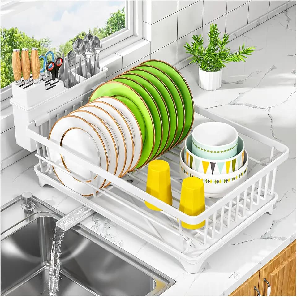 Kmiectse Dish Drying Rack for Small Kitchen Counter with Utensil Holder