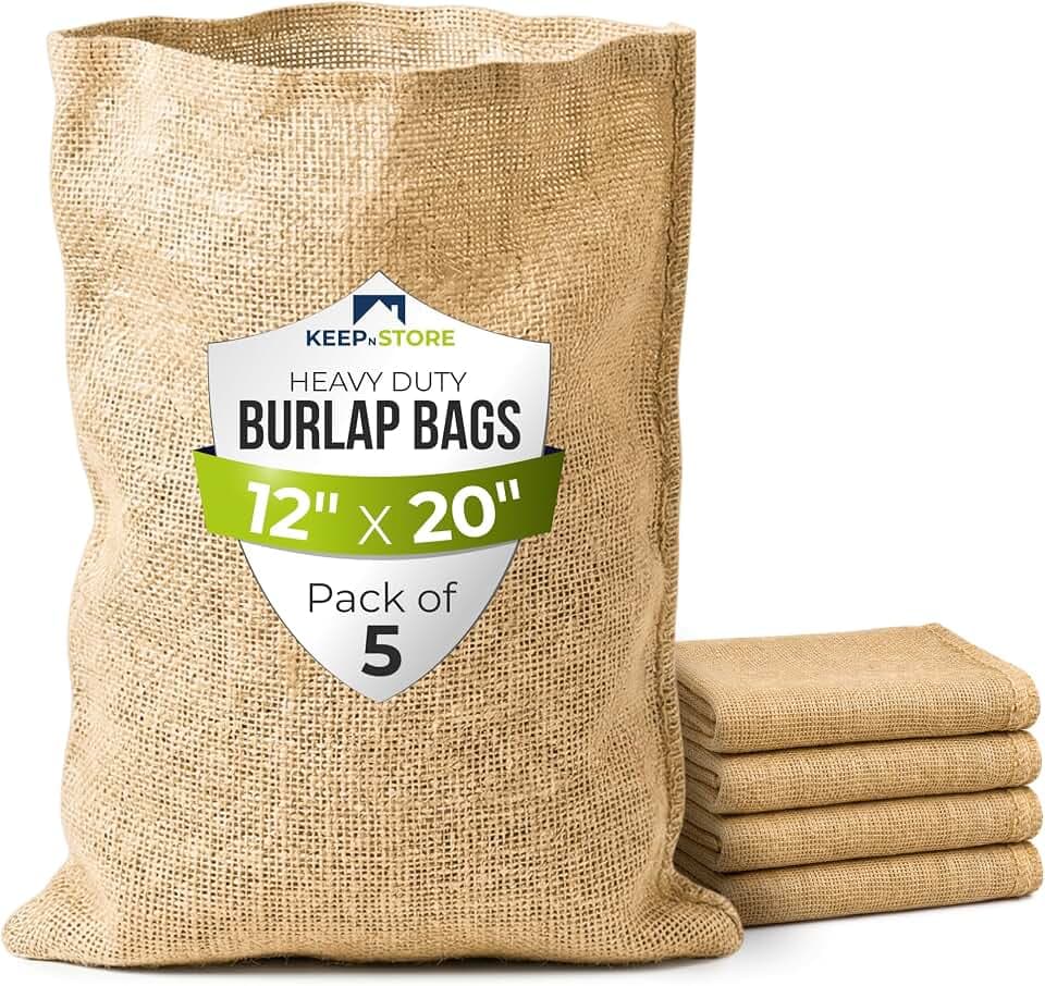 Burlap Storage Bags 12" x 20", Pack of 5 – Natural Jute Gunny Sacks for Storage of Vegetables, Gardening & Farm Use, Breathable Heavy-Duty Burlap Bags