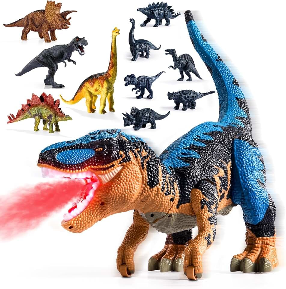 Große Dinosaurier-Spielzeug-Tyrannosaurus Rex mit 10 Mini-Dinosauriern im Inneren, Wassernebel-Sprüher & Rotstrahl, Donnergrollgeräusche & Effekte für Kinder im Alter von 3, 4, 5, 6 Jahren