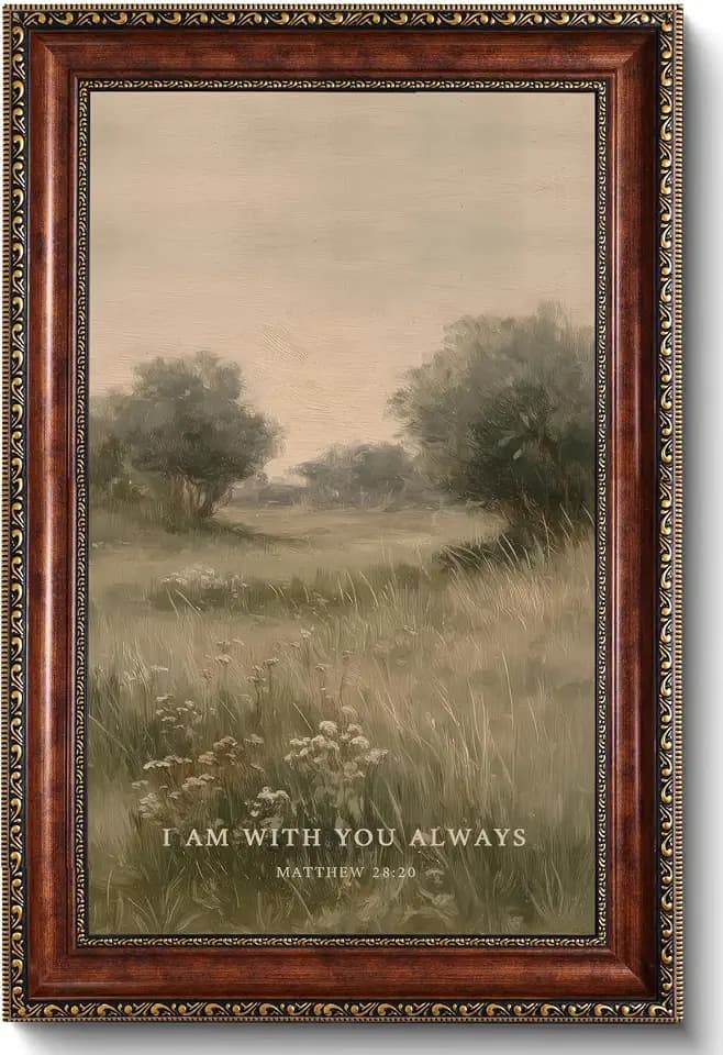 Framed Vintage Christian Wall Decor Matthew 28:20 Art Print 16x24in
