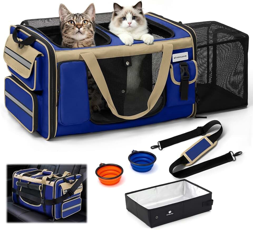 Expandable Extra Large Cat Carrier for 2 Cats with Litter Box for Kitten, Large Cat Small Dog Pet - Collapsible Double Cat Large Pet Carrier for Car Travel Outdoor Camping