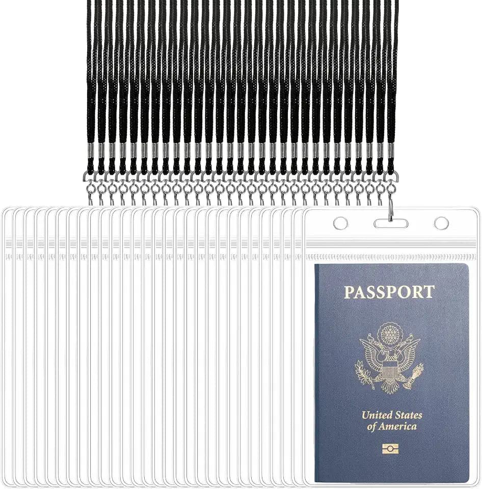 100 Sets 4 x 6 Passport Holders with Lanyards, Plastic Badge Holders Bulk