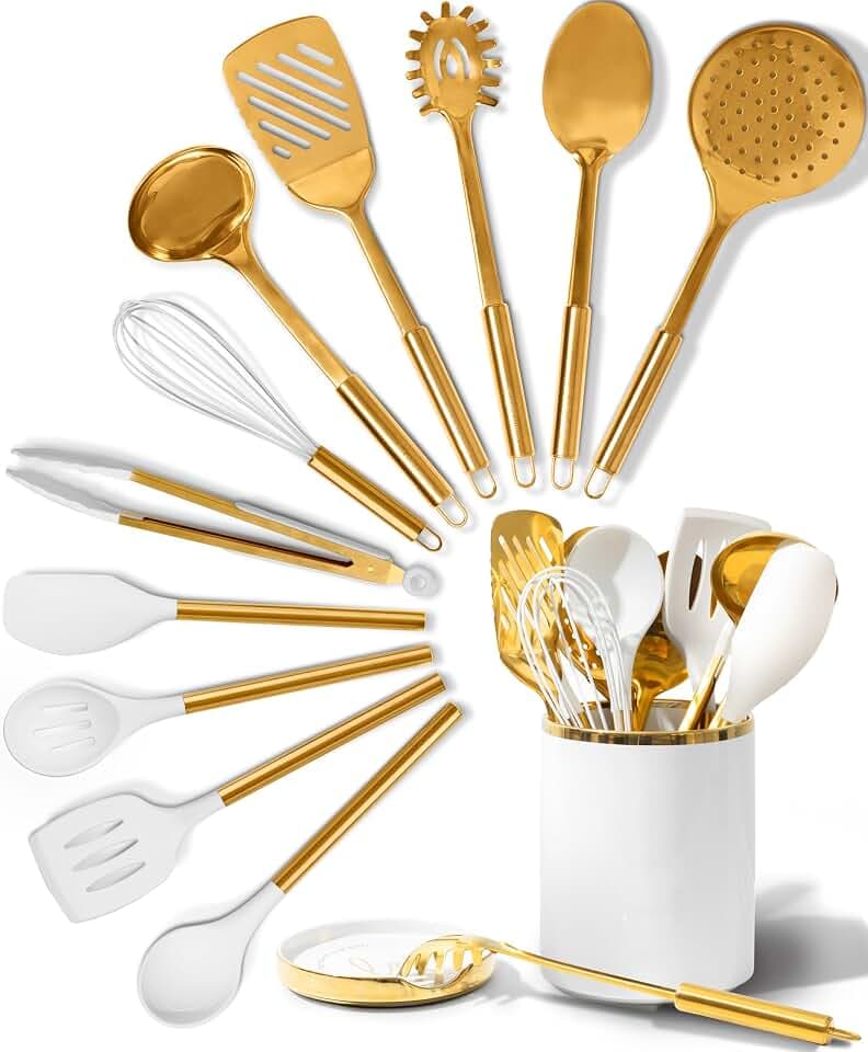 STYLED SETTINGS White and Gold Cooking Utensils Set, 13-Piece