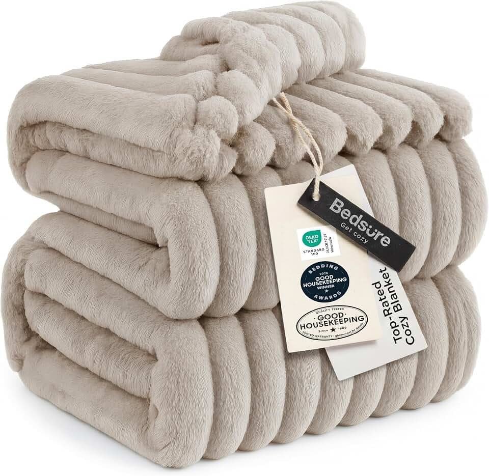 Bedsure Soft King Size Blankets for Bed Beige 108"x90"