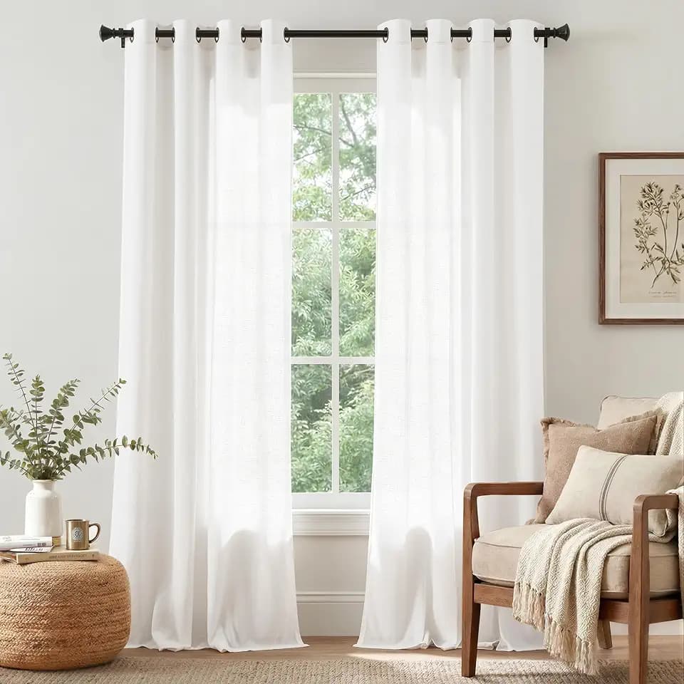 jinchan Linen Curtains 108 Inch Light Filtering Grommet 2 Panels Cream