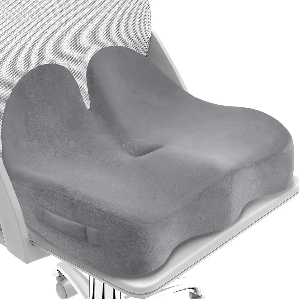 CushZone Ergonomic Seat Cushion, Sciatica Support for Chair, Light Grey