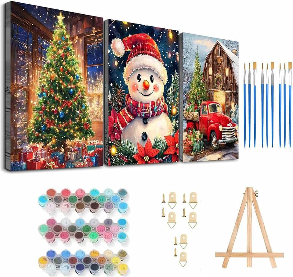 Axquilon 3 Packs Christmas Framed Paint by Numbers Kit for Adults 8x10in