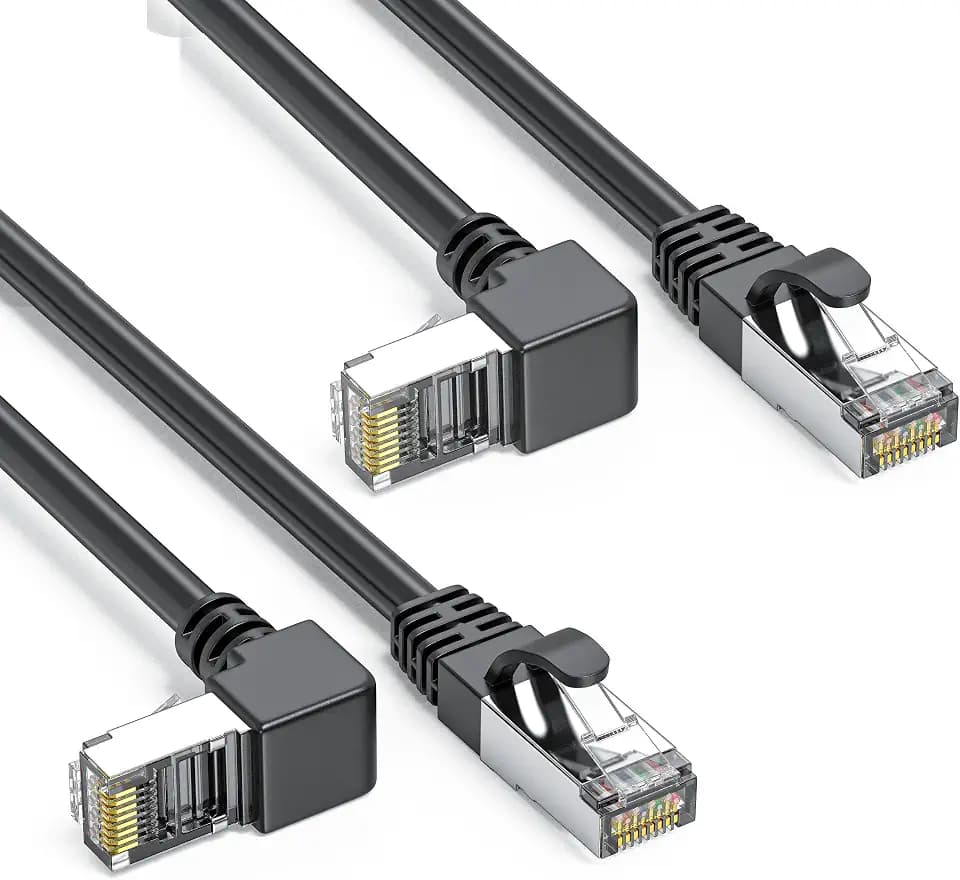 2Pack 90 Degree Cat6a Ethernet Cable Shielded RightAngle Down/UP 1.5FT, Cat6 Network Cable RJ45 gigabit Internet Cable Ideal for 10Gbps Networks UPward1.5ft Black