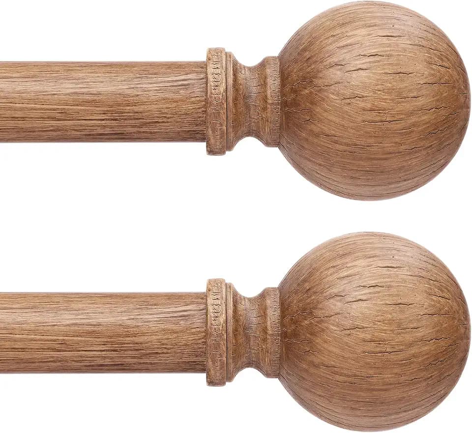 2 Pack Wood Curtain Rod 36-91 Inch, Wooden Curtain Rods for Window
