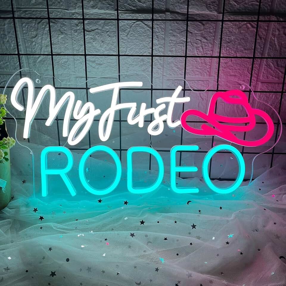 My First Rodeo Neon Sign for Wall Decor Dimmable Cowboy Hat Neon Lights