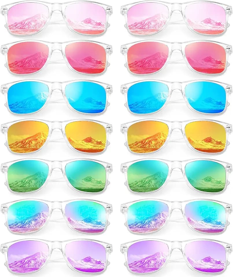 Pibupibu 14 Pack Wholesale Neon Sunglasses Bulk, Retro 80s Mirrored Lens Adult Sunglasses Party Favors