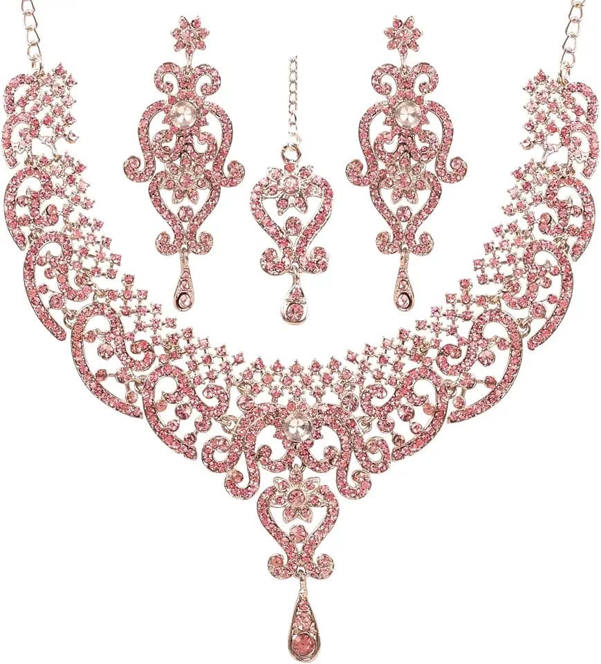Touchstone Indian jewelry set for women bollywood gold jewellery wedding outfits necklace sets earrings bridal maang tikka fancy costume girls big desi accessories rhinestone in gold or silver tone