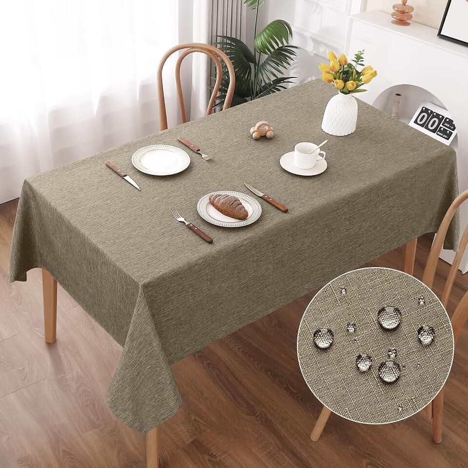 AooHome Tischdecke Abwaschbar, Mokka Tischdecken 140x220cm Leinen-Optik Tischtuch aus Polyester Wasserabweisend mit Lotuseffekt, Dauerhaft Kratzfest für Wohnzimmer, Esszimmer, Balkon, Garten