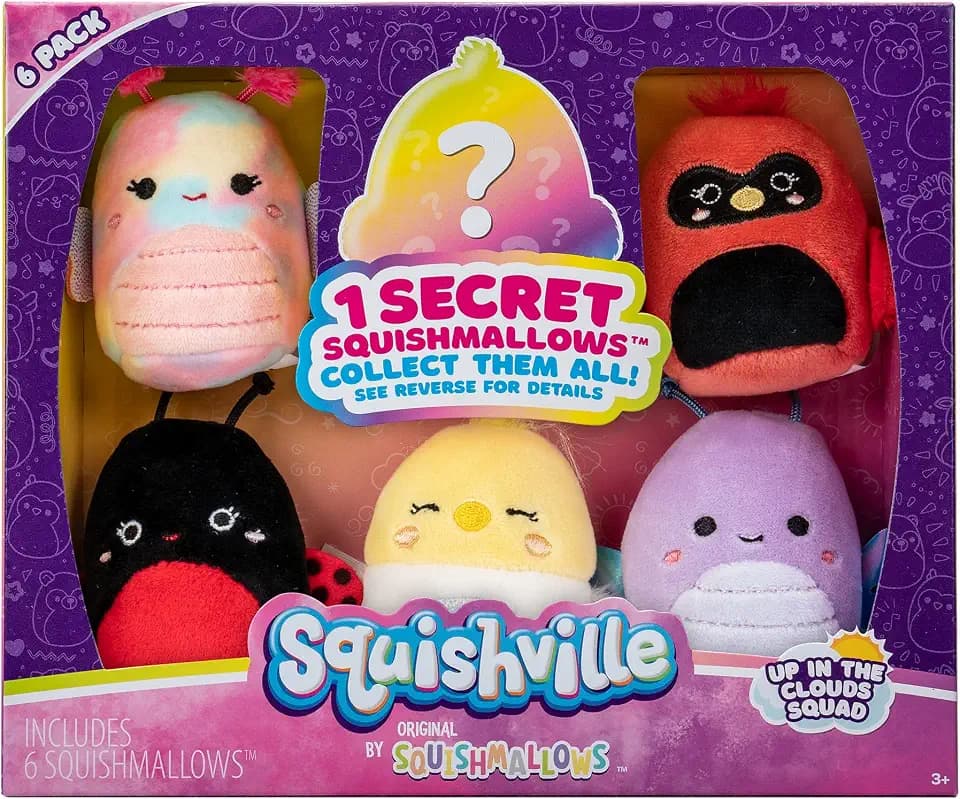 Squishville SQM0331-6er Pack Flieger Squad, superweiche Mini-Squishmallows, 5cm Plüschfiguren