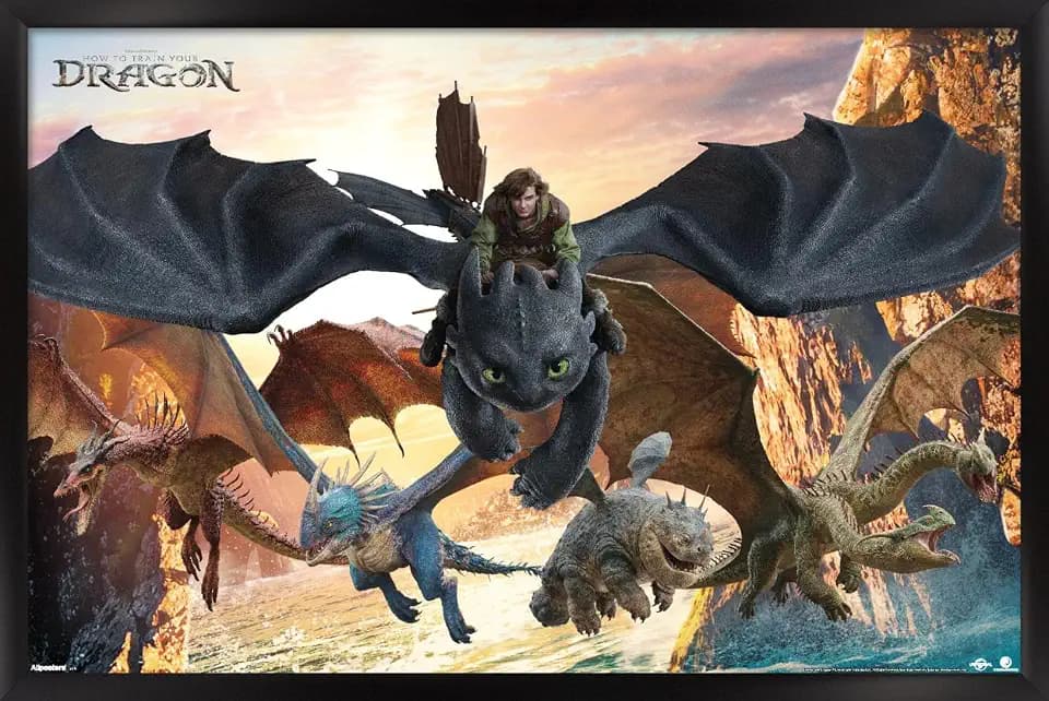 How To Train Your Dragon (2025) - Group Wall Poster, 34L" x 22.4W", Black Framed Version