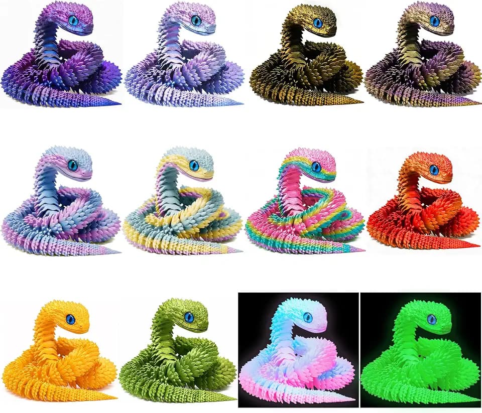12PCS 12in 3D Printed Snake Toys, Articulated 3D Printed Animal