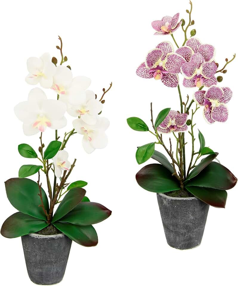 Kunstblumen Orchidee 40cm mit Blätter im Topf Kunstorchidee Künstliche Orchidee Blume Phalaenopsis mit Übertopf Kunstpflanze Hochzeit Deko Seidenblume Real Touch Blüte, rosa/weiß